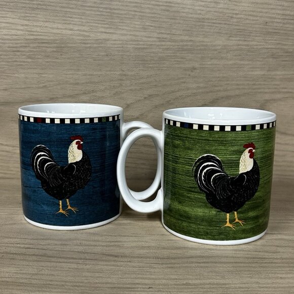 2 Warren Kimble Rooster Mug by Sakura, NY Vtg 1999 Stoneware two Mugs Farmhouse - Picture 2 of 4